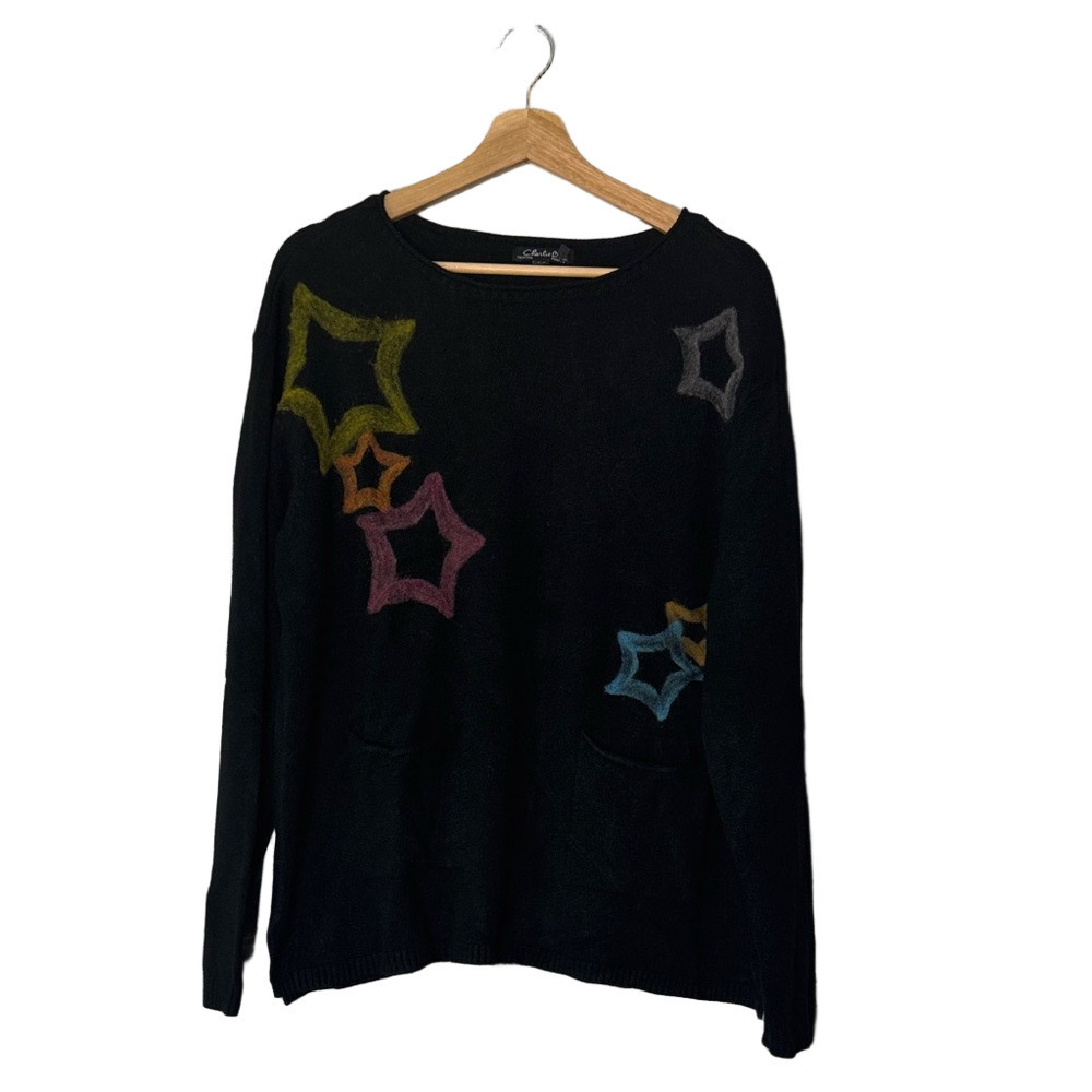 Charlie B Black Sweater with Colourful Star Designs
